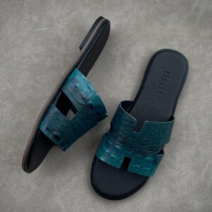 Crocodile-skin-leather-slide Men slipper crocodile skin