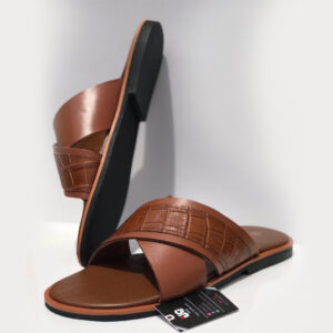 Crossed-brown--pure-leather- UNIC Men's Criss-Cross Textured Sandals – Tan Brown