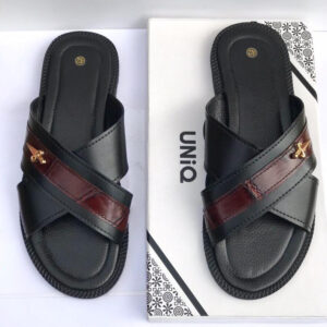 Crossed-leather-black-and-brown- Black with Burgundy accents and Gold hardware